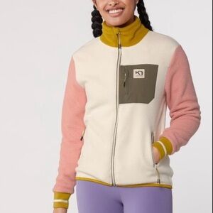 Kari Traa Rothe Mid-Layer Fleece Jacket cream pink green colorblock